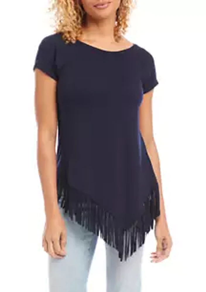 Karen Kane Women's Angled Fringe Knit Top