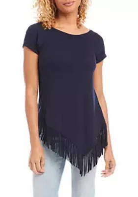 Karen Kane Women's Angled Fringe Knit Top