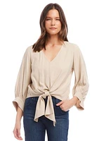 Women's Blouson Sleeve Tie Front Top