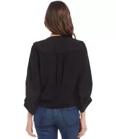 Women's Blouson Sleeve Tie Front Top