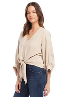 Women's Blouson Sleeve Tie Front Top