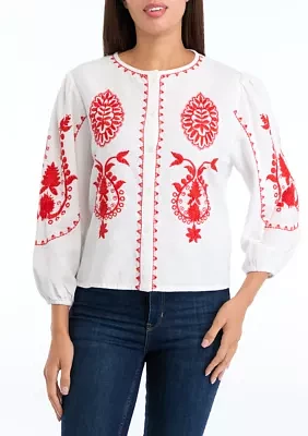 3/4 Sleeve Embroidered Top