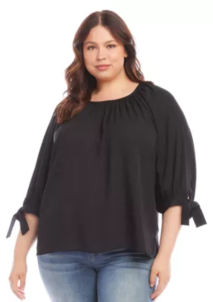 Plus Tie Sleeve Peasant Top