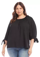 Plus Tie Sleeve Peasant Top