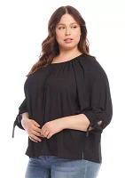 Plus Tie Sleeve Peasant Top