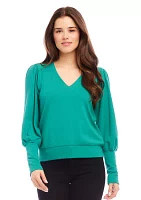 Women's V-Neck Bishop Sleeve Top