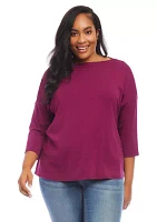 Plus 3/4 Sleeve Boat Neck Top