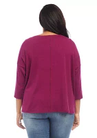 Plus 3/4 Sleeve Boat Neck Top