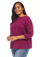 Plus 3/4 Sleeve Boat Neck Top