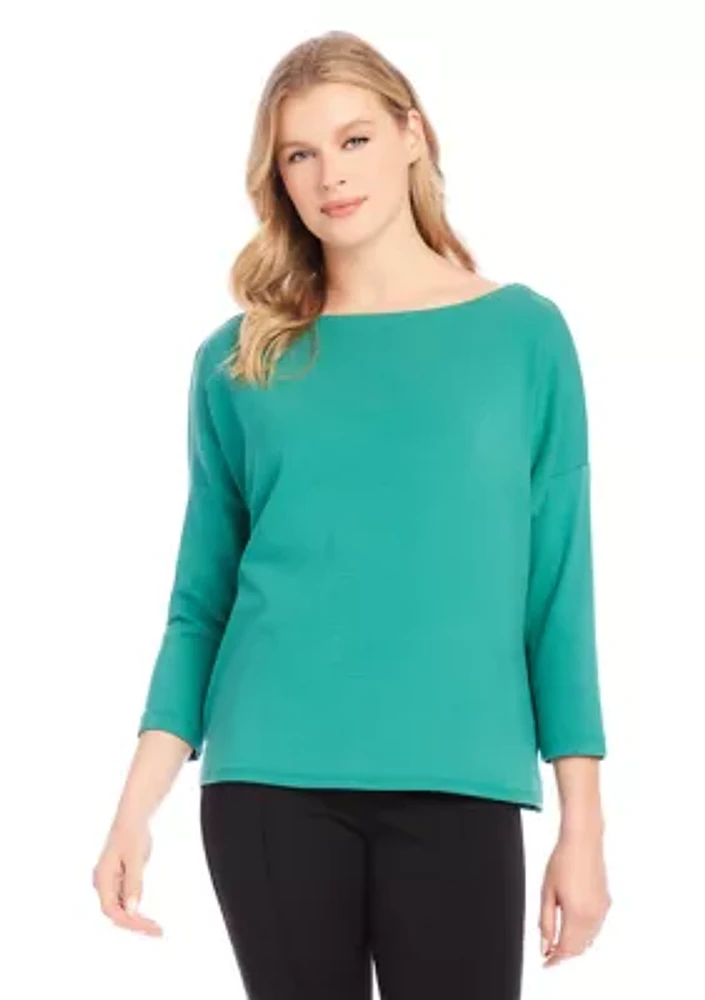 Petite Solid Boat Neck Top