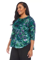 Plus 3/4 Sleeve Shirttail Top