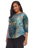 Plus 3/4 Sleeve Shirttail Top