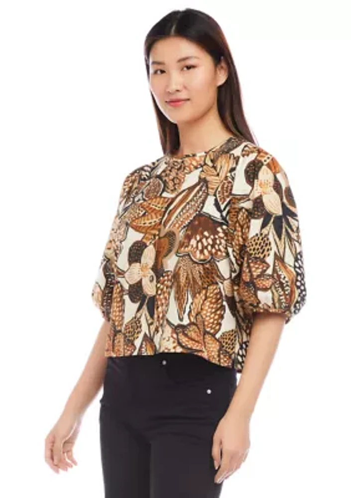 Women's Puff Sleeve Button Front Shirt