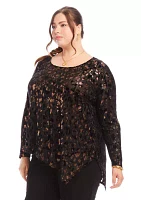 Plus Velvet Burnout Asymmetric Top