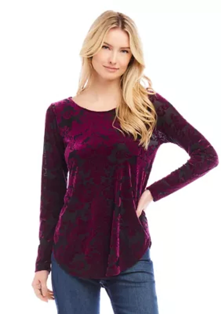 Petite Velvet Burnout Shirttail Top