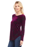 Petite Velvet Burnout Shirttail Top