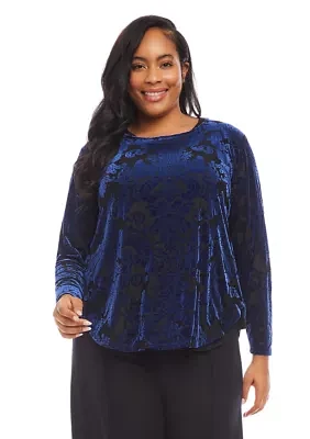 Plus Velvet Burnout Shirttail Top