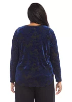 Plus Velvet Burnout Shirttail Top