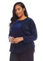 Plus Velvet Burnout Shirttail Top