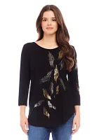 Women's Printed Shirttail Metallic Top