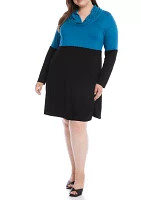 Plus Color Block Cowl Neck Rib Dress