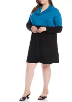 Plus Color Block Cowl Neck Rib Dress