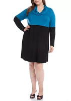 Plus Color Block Cowl Neck Rib Dress