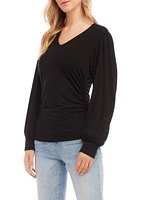 Women's Shirred V-Neck Top