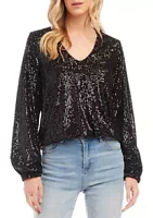 Karen Kane Women's Sequin Long Sleeve Blouson Top