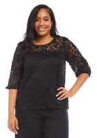 Plus 3/4 Sleeve Lace Top