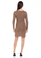 Long Sleeve Shirred Metallic Dress