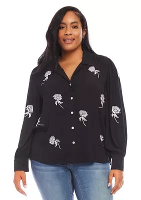 Plus Embroidered Blouson Sleeve Top