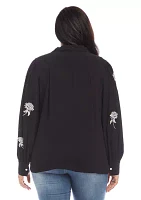 Plus Embroidered Blouson Sleeve Top