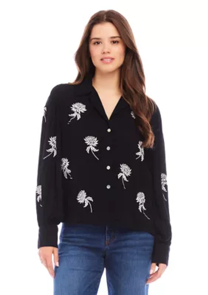 Women's Embroidered Blouson Sleeve Top