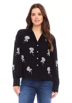 Women's Embroidered Blouson Sleeve Top