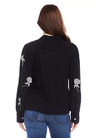 Women's Embroidered Blouson Sleeve Top