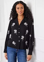 Women's Embroidered Blouson Sleeve Top