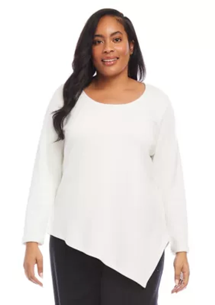 Plus Long Sleeve Asymmetric Top