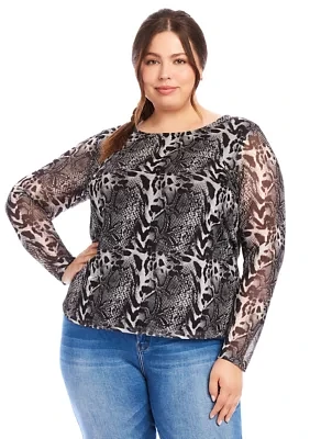 Plus Mesh Long Sleeve Top