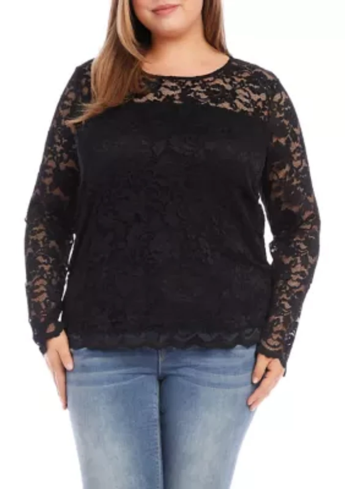 Plus Scalloped Hem Lace Top