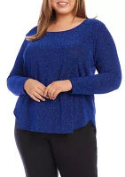 Plus Metallic Knit Shirttail Top