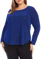 Plus Metallic Knit Shirttail Top