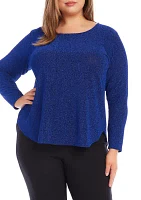 Plus Metallic Knit Shirttail Top