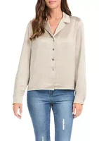 Karen Kane Women's Long Sleeve Satin Button-Up Shirt