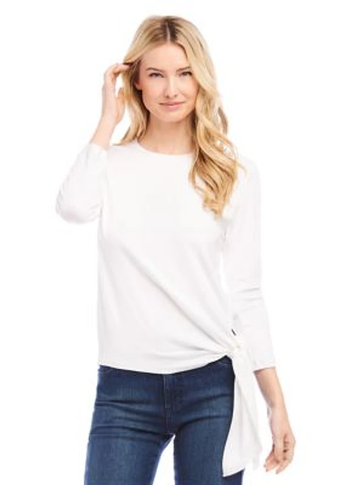 Petite 3/4 Sleeve Side Tie Top