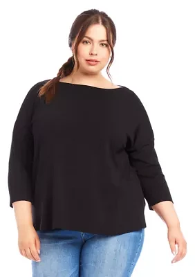 Plus 3/4 Sleeve Boatneck Top