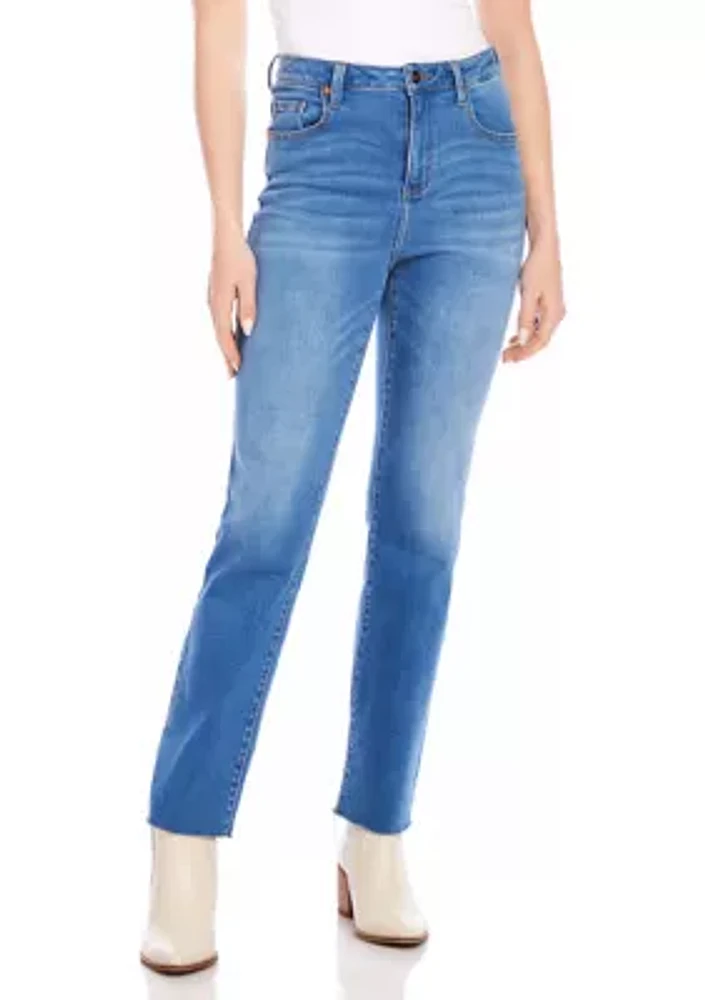 Petite Raw Hem Straight Jeans