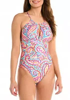 La Blanca Pebble Beach Printed Keyhole One Piece Swimsuit