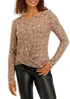 A. Byer Juniors' Space Dye Fuzzy Knot Front Top