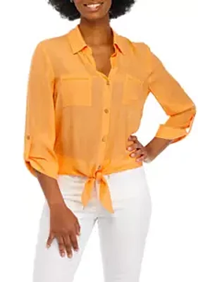 A. Byer Juniors' Gauze Tie Front Top